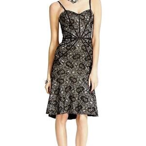 NWT Truly Zac Posen Black Nude Short Bonded Lace Mermaid Dress Womens 4